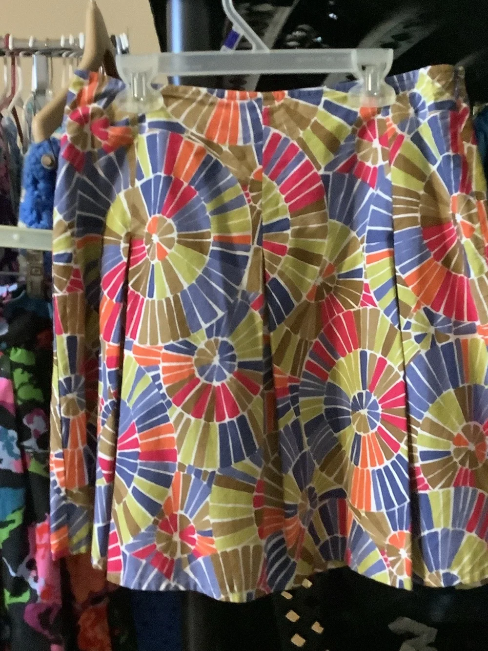 Talbots Multicolor Circular Print Skirt with Olive, Red, Blue & Purple